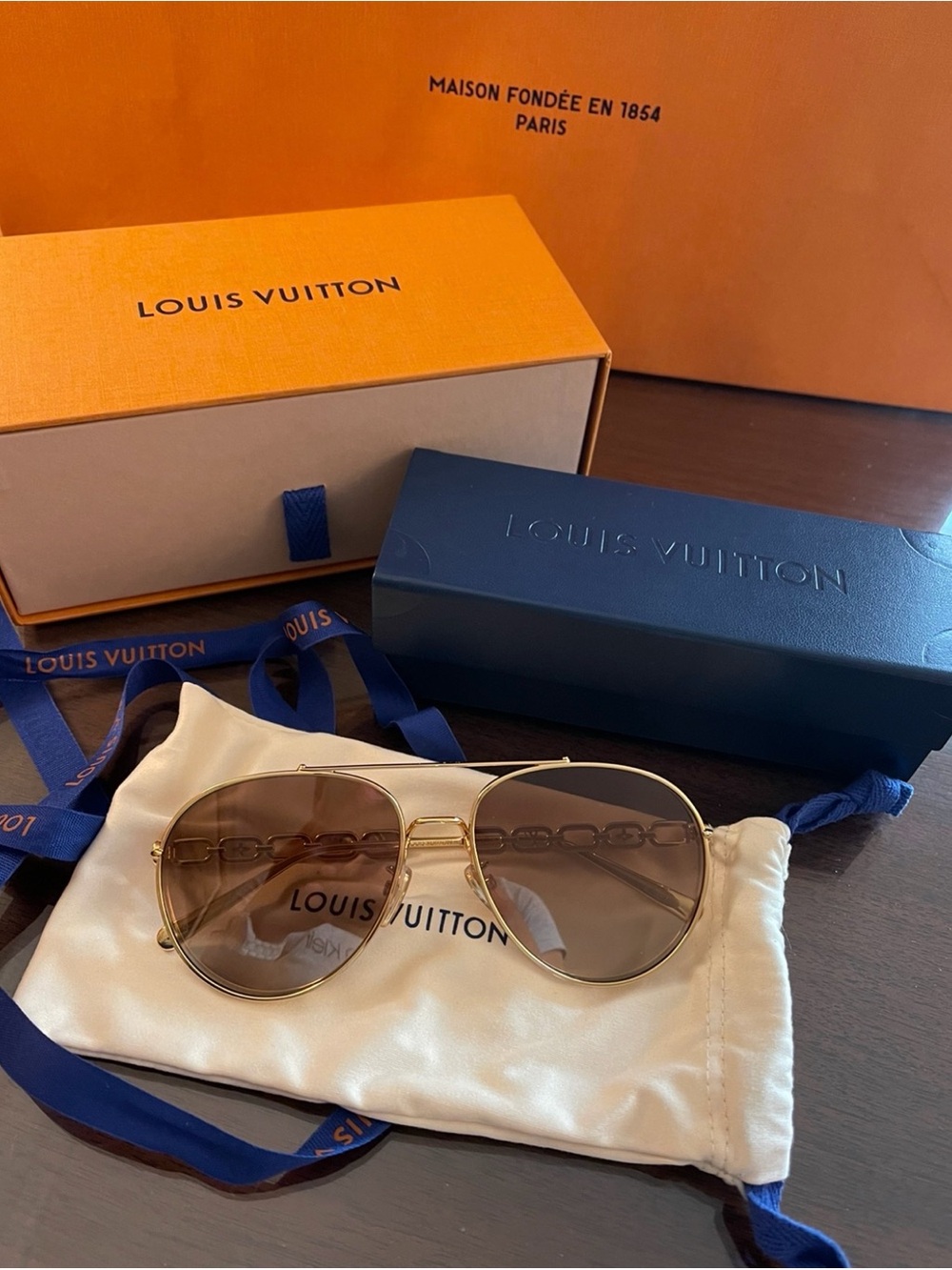Louis Vuitton Gold Chain Sunglasses with Brown Gradient Lenses